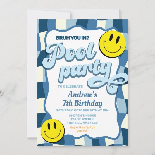 Retro Schachbrettbecken Party Geburtstag Einladung (Vorderseite)