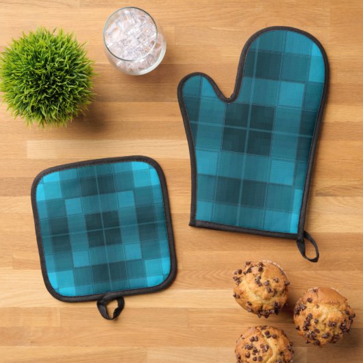 Retro-Schachbretter Ofenhandschuh & Topflappen-Set (Oben Unten)