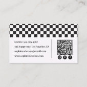 Retro-Schachbrettmuster in Schwarzweiß mit QR-Code Visitenkarte (Rückseite)