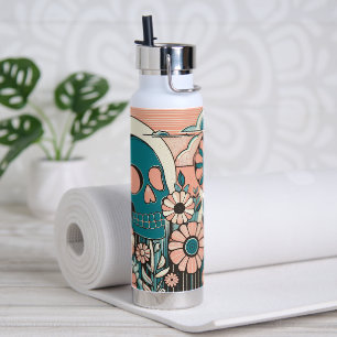 Retro-Schädel und Blume Trinkflasche