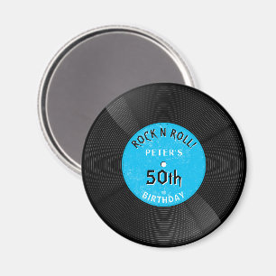 Retro-Schallplatte Rock N Roll Blau Geburtstag Magnet