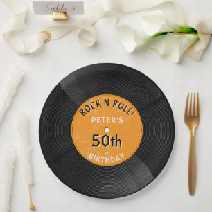 Retro-Schallplatte Rock N Roll Orange Geburtstag Pappteller