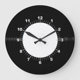 Retro-Schallplatte Schwarz-Weiß mit Zifferblatt Große Wanduhr
