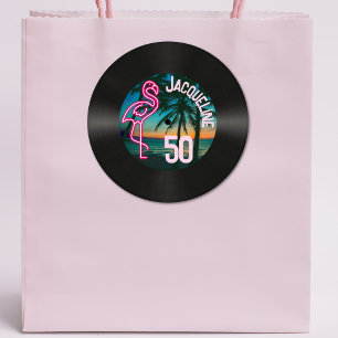 Retro-Schallplatte Tropical Neon Flamingo 50. Gebu Runder Aufkleber