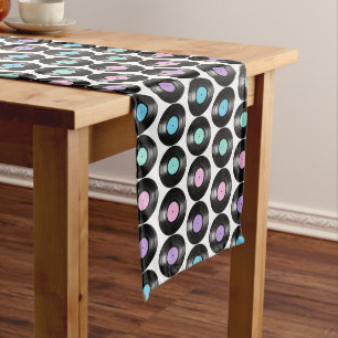 Retro-Schallplatten Farbige Musterdesigns Mittelgroßer Tischläufer