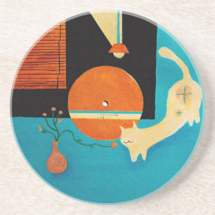 Retro-Schallplatten-Illustration einer sich streck Getränkeuntersetzer