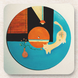 Retro-Schallplatten-Illustration einer sich streck Getränkeuntersetzer