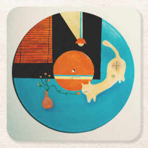 Retro-Schallplatten-Illustration einer sich streck Rechteckiger Pappuntersetzer