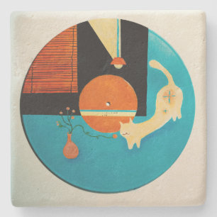 Retro-Schallplatten-Illustration einer sich streck Steinuntersetzer