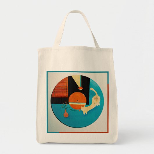 Retro-Schallplatten-Illustration einer sich streck Tragetasche (Vorne)