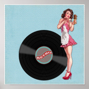 Retro-Schallplatten-Pin-up-Girl Poster
