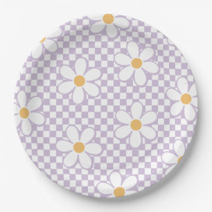 Retro Scheckers Lilac Daisy Geburtstag Pappteller