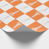 Retro-Schere Orange Karomuster Geschenkpapier (Ecke)