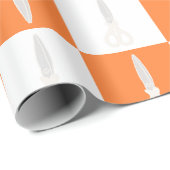 Retro-Schere Orange Karomuster Geschenkpapier (Rolleneckpunkt)