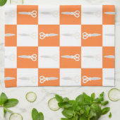 Retro-Schere Orange Karomuster Geschirrtuch (Gefaltet)