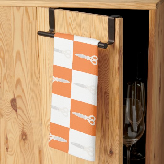 Retro-Schere Orange Karomuster Geschirrtuch (Drittel gefaltet)