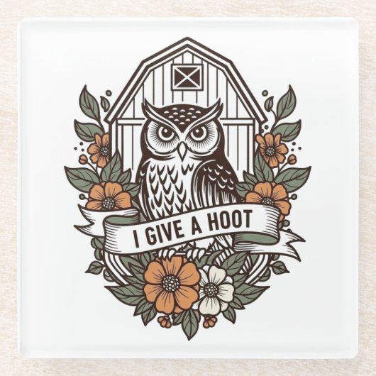 Retro-Scheune Uhu 'I gib a hoot' Design Glasuntersetzer (Vorderseite)
