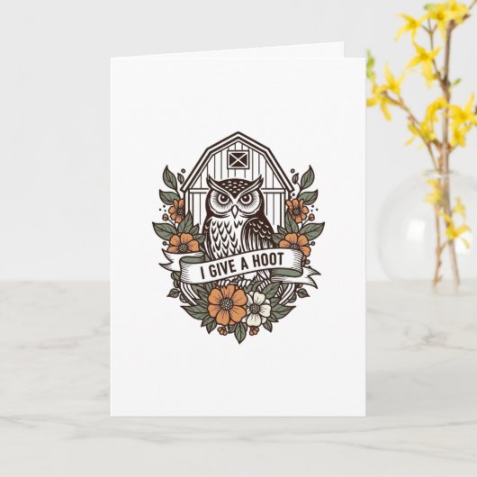 Retro-Scheune Uhu 'I gib a hoot' Design Karte (Gelbe Blume)