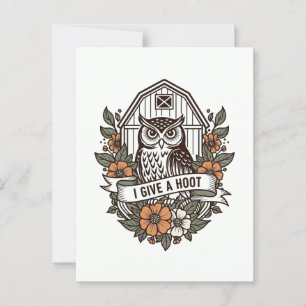 Retro-Scheune Uhu 'I gib a hoot' Design Postkarte