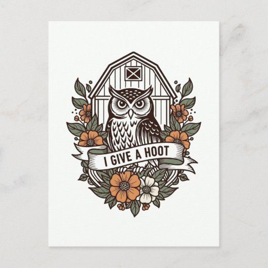 Retro-Scheune Uhu 'I gib a hoot' Design Postkarte (Vorderseite)