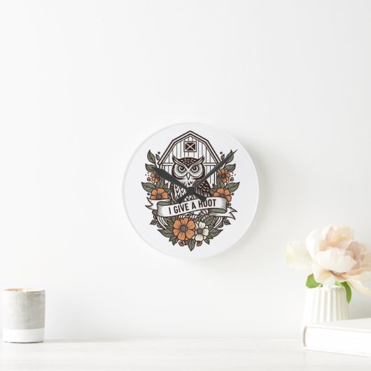 Retro-Scheune Uhu 'I gib a hoot' Design Runde Wanduhr (Zuhause)