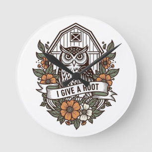 Retro-Scheune Uhu 'I gib a hoot' Design Runde Wanduhr