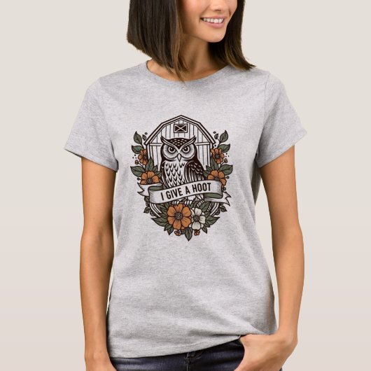 Retro-Scheune Uhu 'I gib a hoot' Design T-Shirt (Vorderseite)