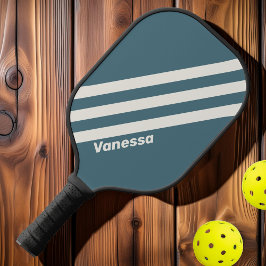 Retro Schiefergrau Drei Streifen mit Namen Pickleball Schläger
