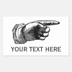 Retro-Schild: Vintage-Hand zeigt auf eine Notiz Rechteckiger Aufkleber