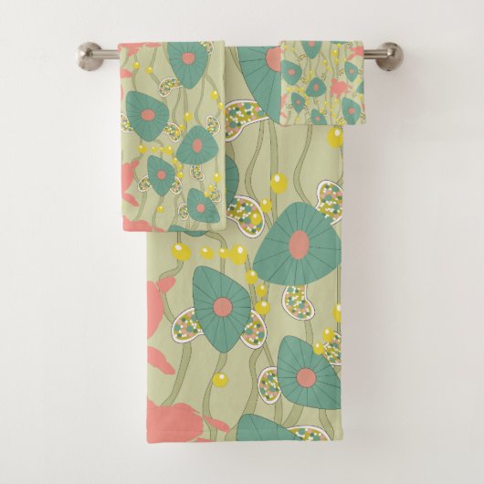 Retro-Schildkröten in Grün und Rosa Badhandtuch Set (Insitu)