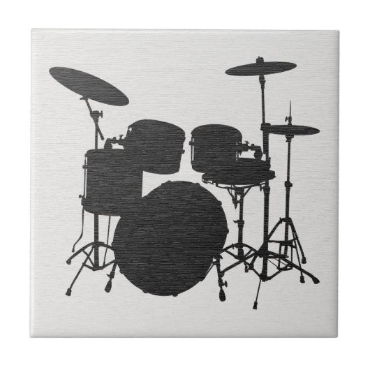Retro-Schlagzeug-Set Silhouette Keramikfliese (Vorderseite)