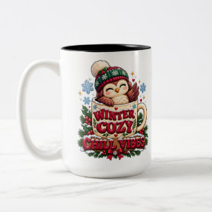 Retro-Schleiereule-Winter-Cozy-Chill-Vibes-Tasse Zweifarbige Tasse