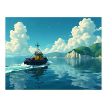 Retro-Schlepper-Schifffahrt Küstenlandschaft Szene