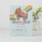 Retro-Schlittschuhe Mintgrün Geburtstag Einladung (Stehend Vorderseite)