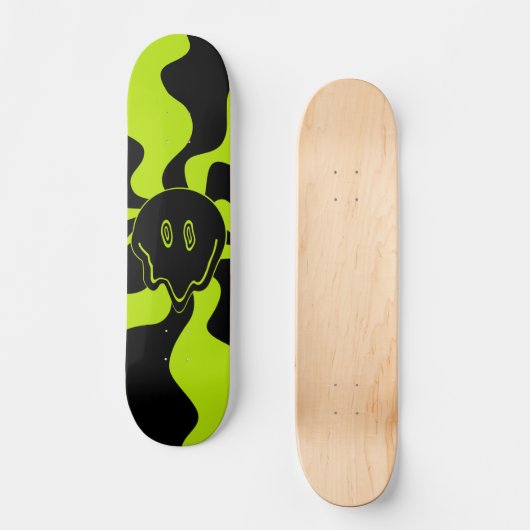 Retro-Schmelzlächeln in Lime Green und Schwarz Skateboard (Vorderseite)