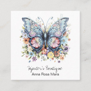 *~* Retro Schmetterling AP57 Boho QR Vintage Flora Quadratische Visitenkarte