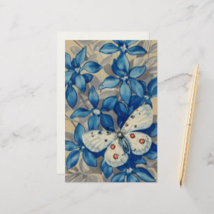 Retro, Schmetterling auf blauen Blumen Hintergrund Briefpapier
