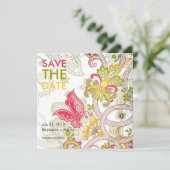 Retro-Schmetterling Blumen Save The Date (Stehend Vorderseite)