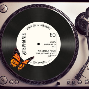 Retro-Schmetterling-Faux-Schallplatte Musik 50. Ge Einladung