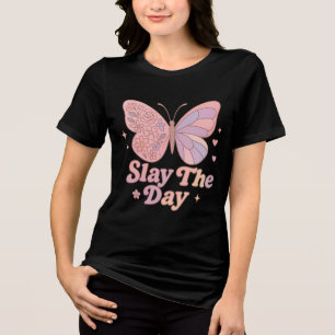 Retro-Schmetterling „Slay The Day“-Kunst Tri-Blend Shirt