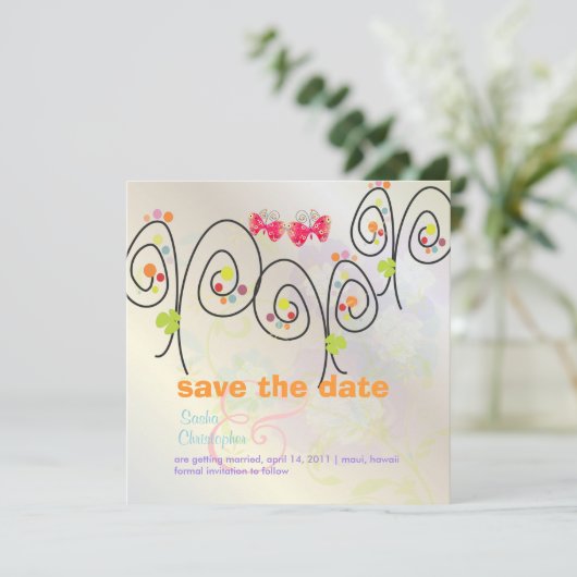 Retro-Schmetterlinge + Spring Bouquet/ Save the Da Date (Stehend Vorderseite)