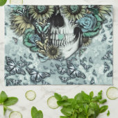 Retro Schmetterlings-Rosenschädel Handtuch (Gefaltet)