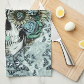 Retro Schmetterlings-Rosenschädel Handtuch (Viertel Falte)