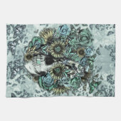 Retro Schmetterlings-Rosenschädel Handtuch (Horizontal)