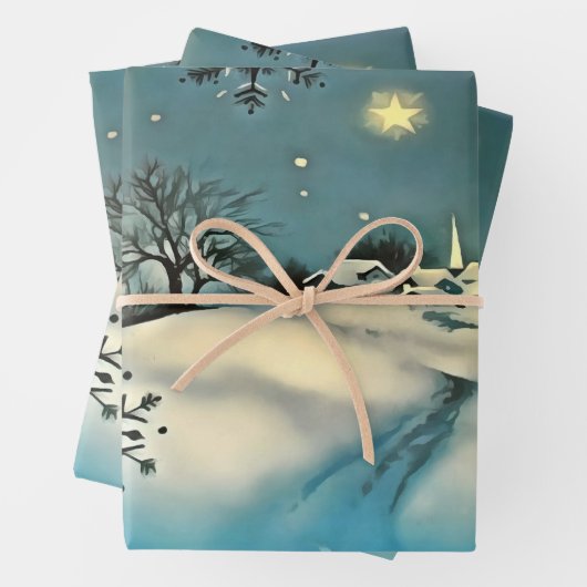 Retro-Schnee-Weihnachtswelt Geschenkpapier Set (Beispiel)