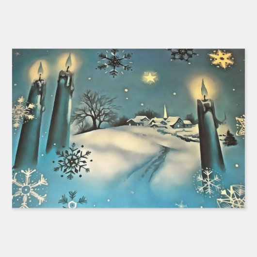 Retro-Schnee-Weihnachtswelt Geschenkpapier Set (Vorderseite)