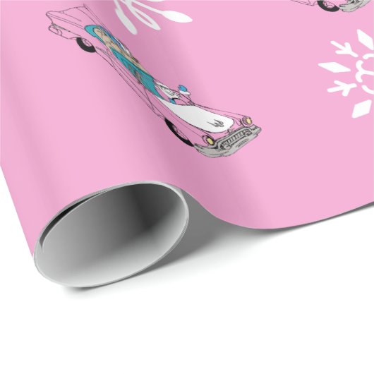 Retro - Schneeflocken & Auto Geschenkpapier (Rolleneckpunkt)