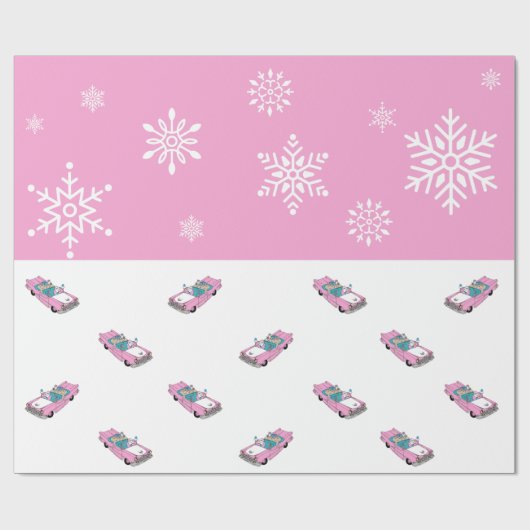 Retro - Schneeflocken & Auto Geschenkpapier (Flach)