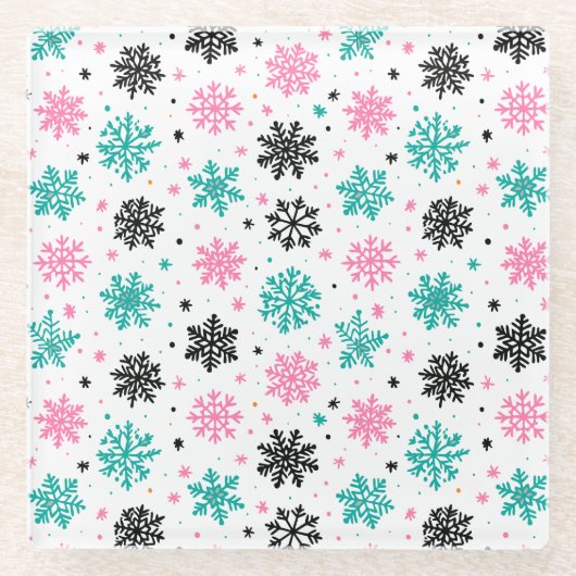 Retro-Schneeflocken Glasuntersetzer (Vorderseite)