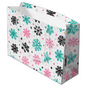 Retro-Schneeflocken Große Geschenktüte (Rückseite Schrägansicht)